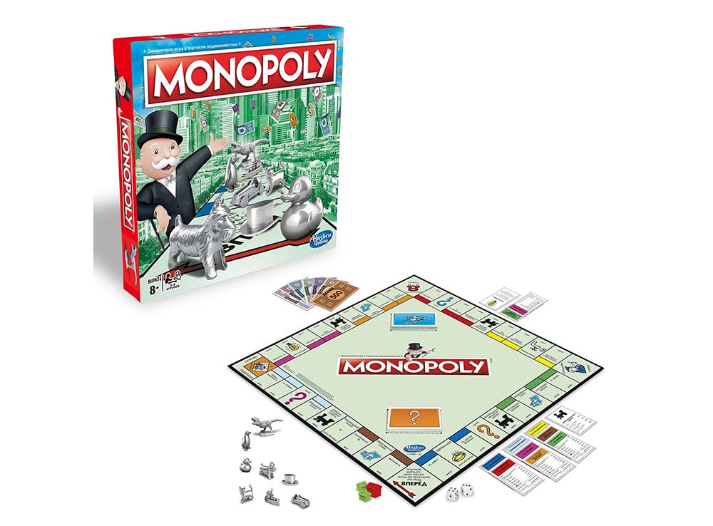 Коробка и компоненты настольной игры Монополия