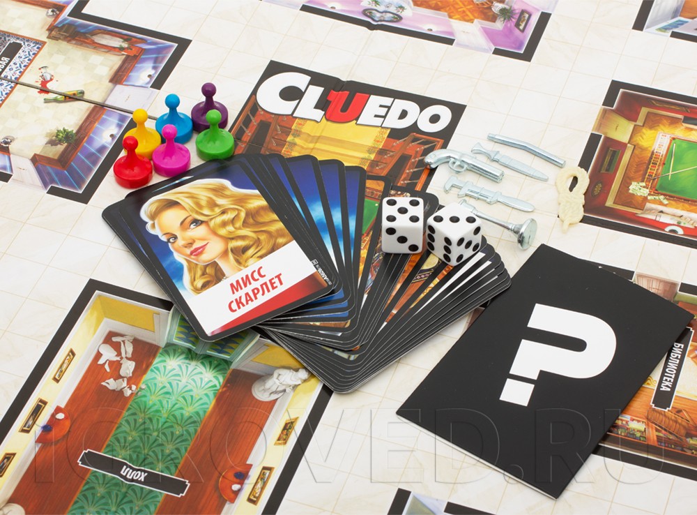 Компоненты настольной игры Клюедо (Cluedo)