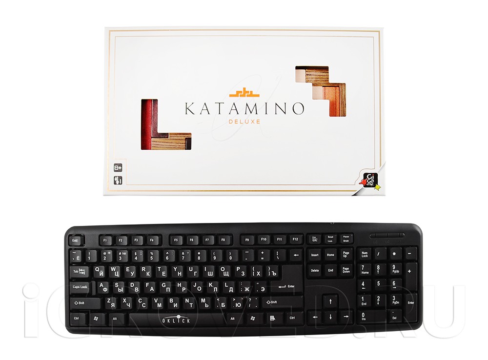 Коробка настольной игры Катамино Делюкс (Katamino Deluxe) в сравнении с клавиатурой