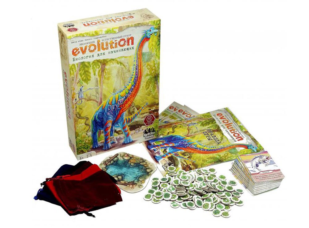 Коробка и компоненты настольной игры Эволюция. Биология для начинающих (дополнение) 