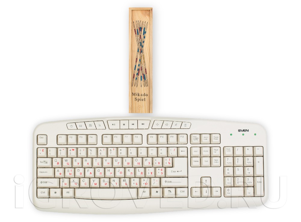 Коробка настольной игры Микадо (Mikado) в сравнении с клавиатурой
