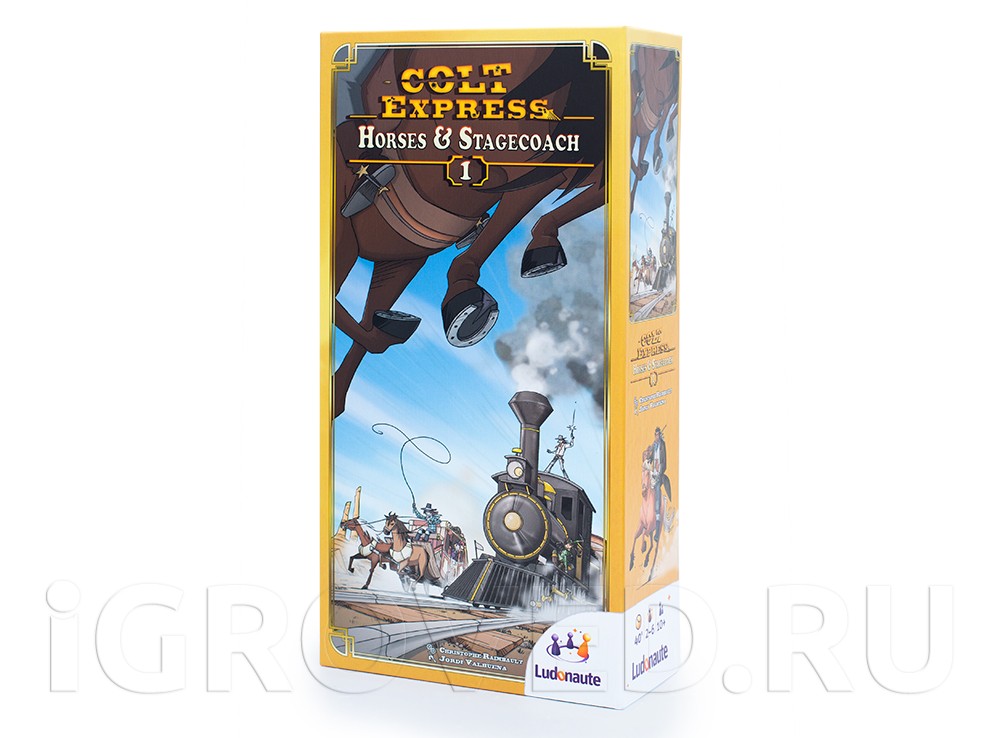 Коробка настольной игры Кольт Экспресс: Лошади и Дилижанс (Colt Express: Horses and Stagecoach, дополнение)