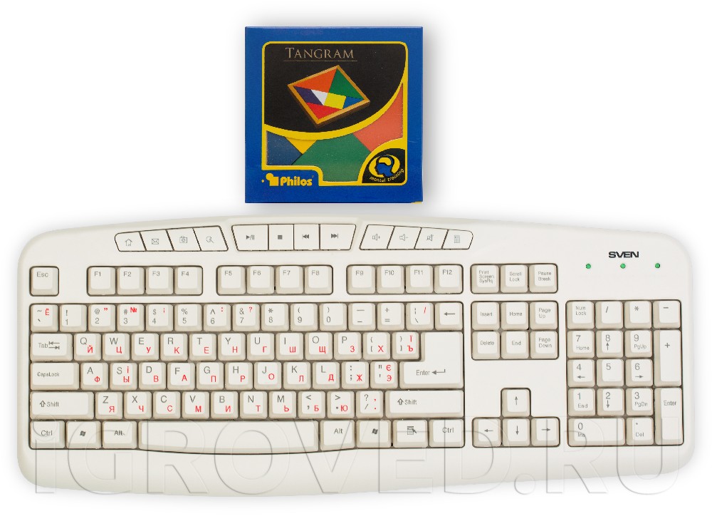 Коробка настольной игры Танграм (Tangram) в сравнении с клавиатурой