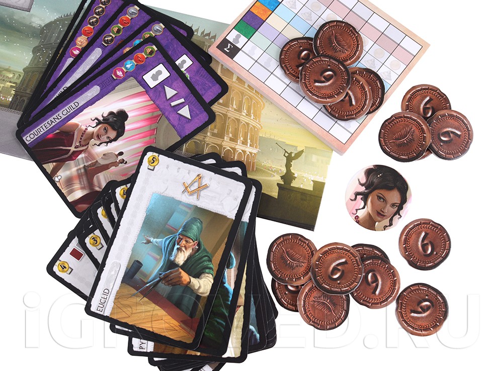 Компоненты настольной игры 7 чудес: Лидеры (7 Wonders: Leaders, дополнение) ML
