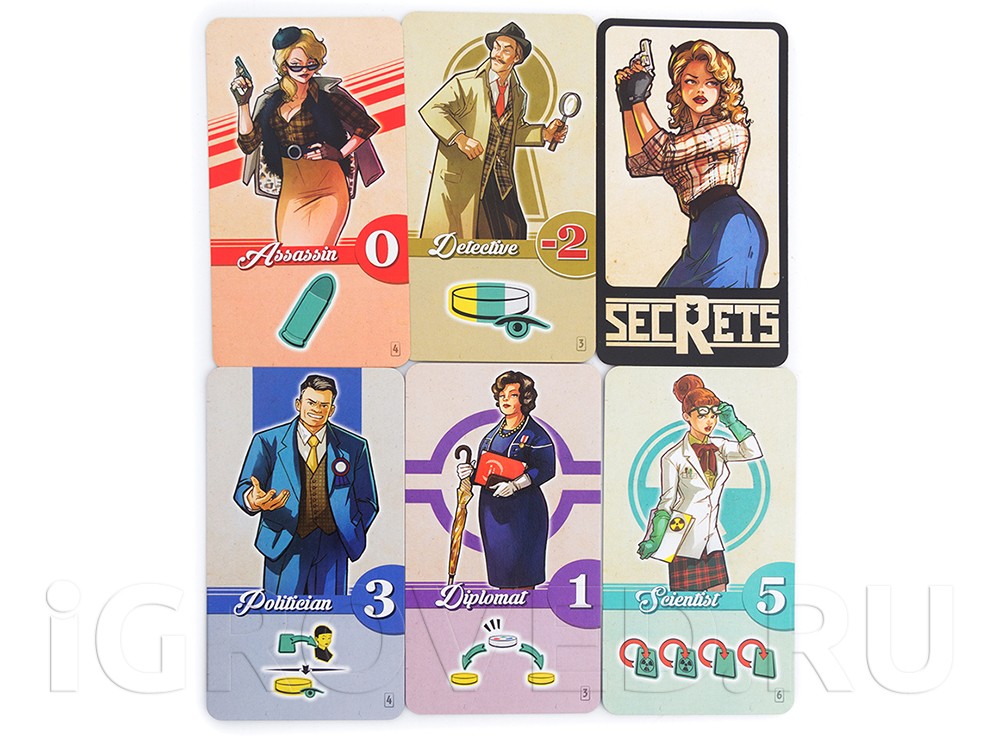Карточки персонажей настольной игры Агенты и хиппи (Secrets)
