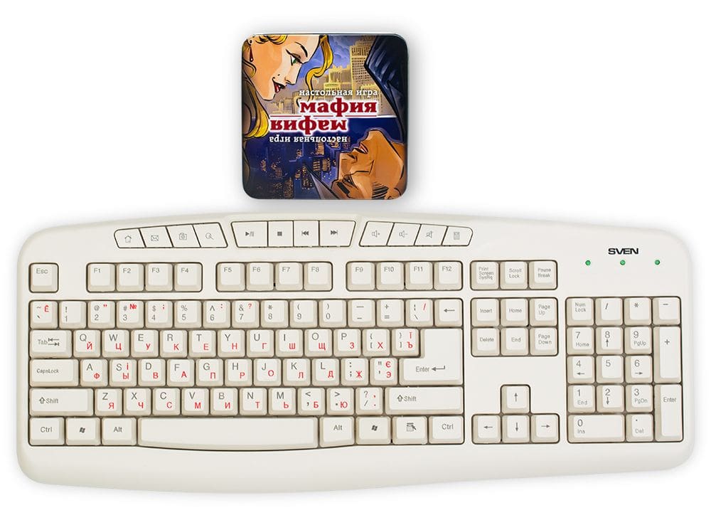 Коробка настольной игры Мафия (Стиль Жизни) в сравнении с клавиатурой 