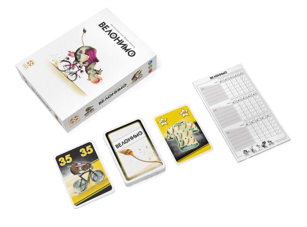 Коробка и компоненты настольной игры Велонимо